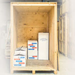 Open storage container with boxes in it