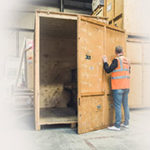 Professional closing wooden storage container in a storage facility
