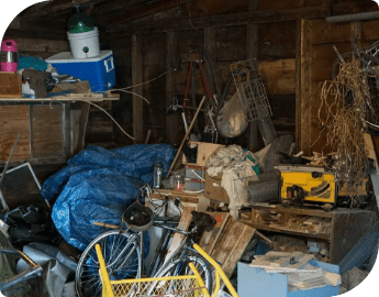 A pile of debris in a shed